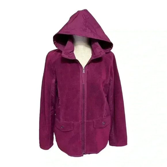 WOMEN’S STYLE & CO FUCHSIA FLEECE HOODED JACKET• SIZE M•SIDE SEAM POCKETS• - Picture 7 of 13